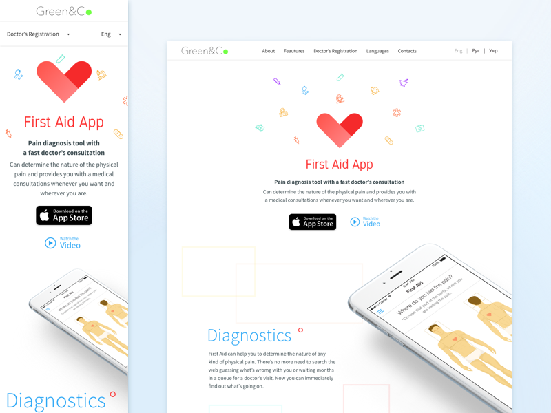 First Aid App Page adaptive responsive mobile app ios healthcare health webdesign web design web page web landing