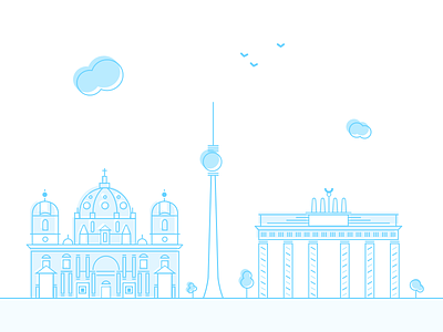 Berlin berlin blue cathedral city cityscape flat gates illustration line line art minimalistic tower