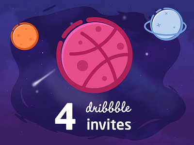 4x Dribbble Invites 2d cartoon cosmic design dribbble galaxy illustration invite planets space vector