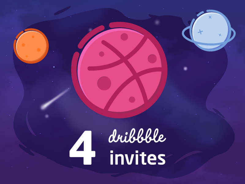 4x Dribbble Invites 2d cosmic planets cartoon vector illustration design galaxy space invite dribbble