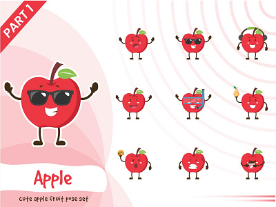 Illustration Of Cute Apple Fruit Set