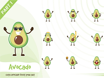 Illustration Of Cute Avocado Fruit Set