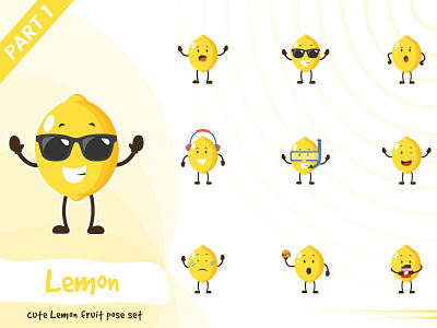Illustration Of Cute Lemon Fruit Set cartoon character cute design fruit funtoons illustration lemon pose set tiny vector yellow