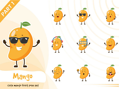 Illustration Of Cute Mango Fruit Set cartoon character cute design fruit funtoons illustration mango pose vector yellow