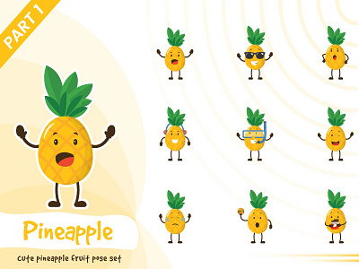 Illustration Of Cute Pineapple Fruit Set cartoon character cute design fruit funtoons illustration pineapple tiny vector yellow