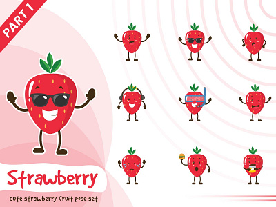 Illustration Of Cute Strawberry Fruit Set