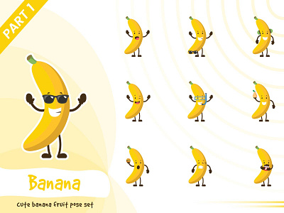 Illustration Of Cute Banana Fruit Set banana cartoon character cute design fruit funtoons illustration tiny vector yellow