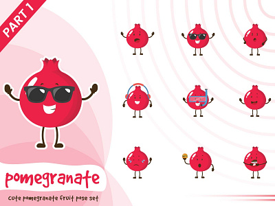 Illustration Of Cute Pomegranate Fruit Set cartoon character cute design fruit funtoons illustration pose tiny vector