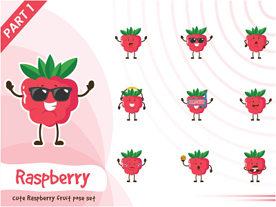 Illustration of cute raspberry fruit set cartoon character cute design fruit funtoons raspberry red set tiny vector