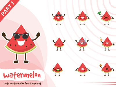 Illustration of cute watermelon fruit set