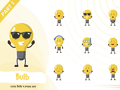 Illustration of cute bulb set bulb cartoon character cute design funtoons illustration pose set tiny yellow