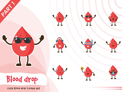 Illustration of cute blood drop set blood drop cartoon character cute design funtoons illustration pose set vector