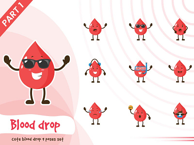 Illustration of cute blood drop set