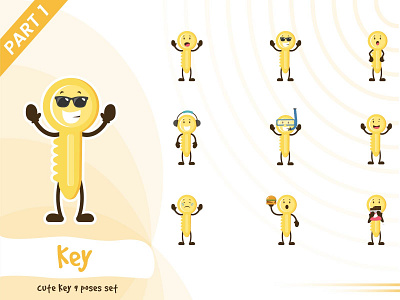 Illustration of cute key set cartoon character cute design funtoons illustration key pose tiny yellow