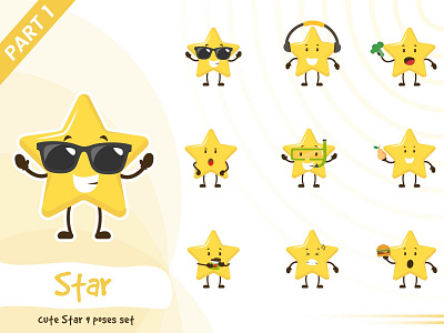 Illustration of cute star set cartoon character cute design funtoons illustration pose set star tiny vector