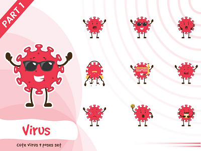 Illustration of virus poses set cartoon character cute design funtoons pose set tiny vector virus