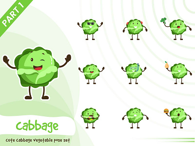 Illustration of cute cabbage vegetable set