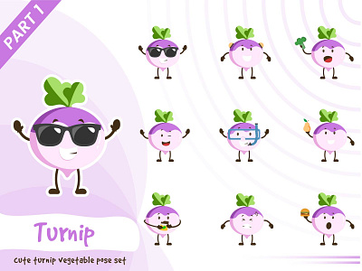 Illustration of cute turnip vegetable set cartoon character cute design funtoons illustration pose set tiny turnip vector