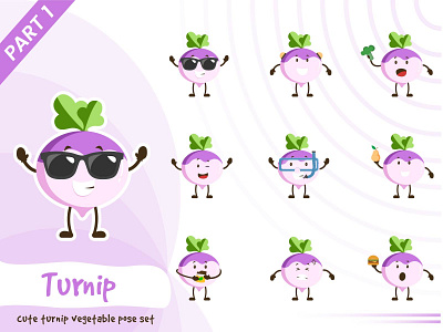 Illustration of cute turnip vegetable set