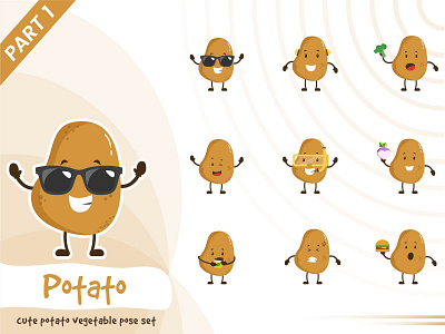 Illustration of cute potato vegetable set cartoon character cute design funtoons illustration pose potato tiny vector vegetable
