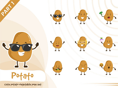 Illustration of cute potato vegetable set