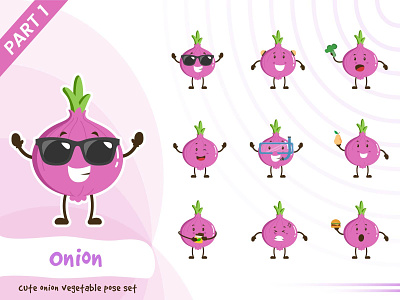 Illustration of cute onion vegetable set