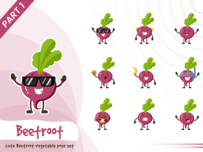 Illustration Of Cute Beetroot Vegetable Set beetroot cartoon character cute design funtoons pose set tiny vector vegetable