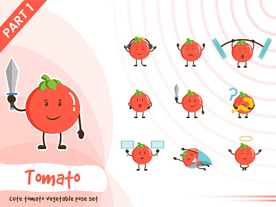 Illustration of cute tomato vegetable set cartoon character cute design funtoons illustration pose tiny tomato vector vegetable