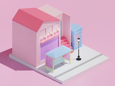 3D Bus Stop Illustration