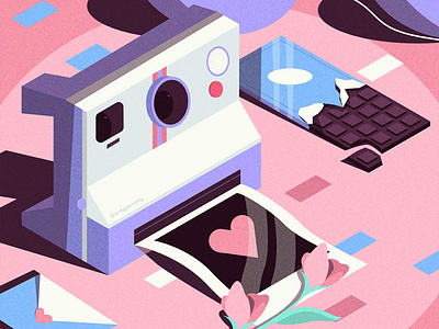 Making Valentine Memories artph camera choco chocolate cute art digital art february 14 filipino artist flowers heart hearts hearts day isometric love polaroid roses valentines day