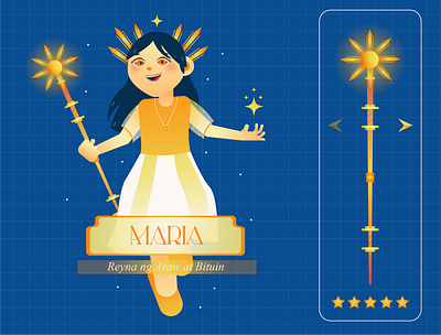 Maria - Reyna ng Araw at Bituin artph character art character design concept art costume cute art flat design illustration portrait shapes staff stars sun video game video game character weapon
