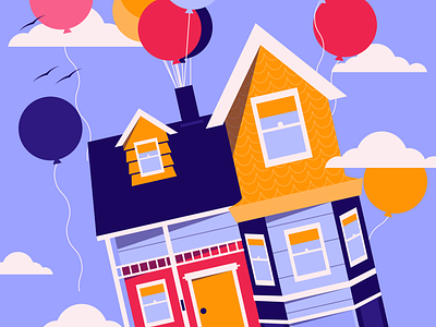 UP the Movie balloons building clouds cute disney fan art film flat art flat design house movie shapes sky up