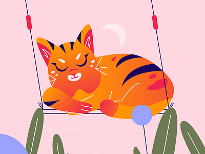 Sleeping Cat on Swing