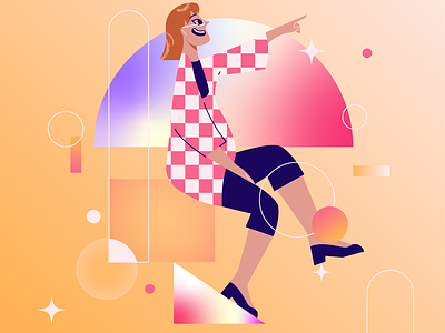 Girl and Shapes 2d character character design geometric glasses gradient iridescent shapes textures