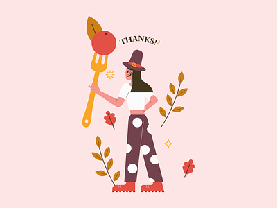 Happy Thanksgiving! 🌟 character dinner dots fall food fork geometric happy pattern pilgrim hat sparkles thanksgiving tomato
