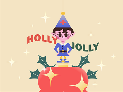 Holly Jolly Elf bright character christmas cute design elf holiday holly jolly ornament pattern simple