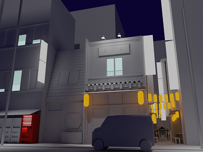 WIP - Japanese Street Night Alley Scene 3d alley blender blender3d city japan kei car tokyo vending machine