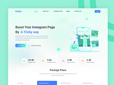 Instagram Follower Landing Page design follower increase website graphic design homepage illustration instagram follower landing page instagram page liker landing page logo minimal landing page psd template ui ui ux user experience user interface design web design website design