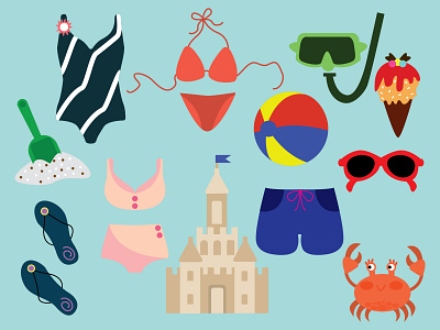 SUMMER SEASON SET adobeillustator art beach colorful design icon illustration illustrator kawaii pastel tropical vector