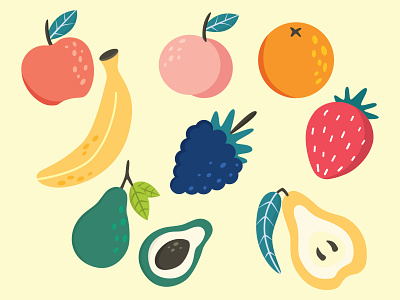 FRUIT SET adobeillustator art colorful design fruit fruitdesign fruitvector icon illustration illustrator kawaii pastel vector