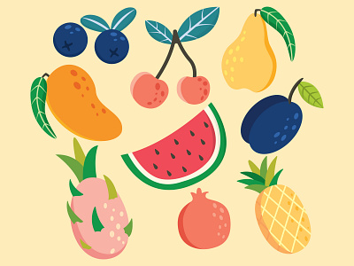 FRUIT SET adobeillustator art colorful design fruit fruitdesign fruitvector icon illustration illustrator kawaii pastel vector