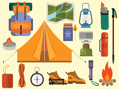 CAMPING SET adobeillustator art backpacker camping camping design design icon illustration illustrator kawaii logo pastel vector