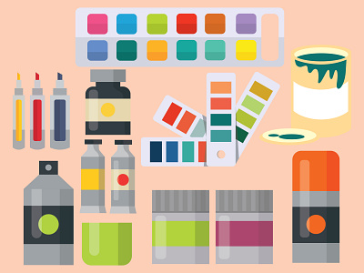 PAINTING SET adobeillustator art colorful design icon illustration illustrator paint painting pastel set tools vector