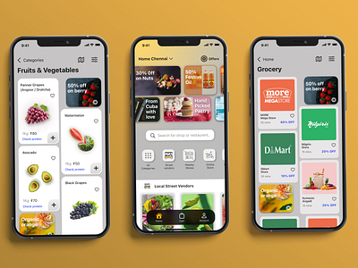Grocery App 1/2 app delivery app flat grocery app ui ux