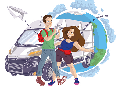Commission sticker car cartoon couple illustration illustration photoshop