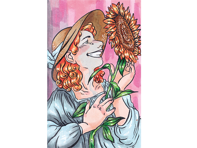 Summer cartoon copicmarkers happiness illustration illustration art redhead summer sunflower sunflowers