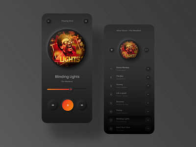 Moose Neomorphic App blinding lights dark app design dark neomorphism music player music player app neomorphic neomorphic app neomorphism red and orange