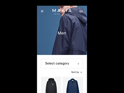 Makia Mobile Frontpage + Tap Interaction category ecommerce hero interaction mobile principle principleapp