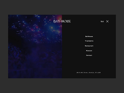 Bathhouse Navigation animation clean fullscreen nav interaction navigation principle