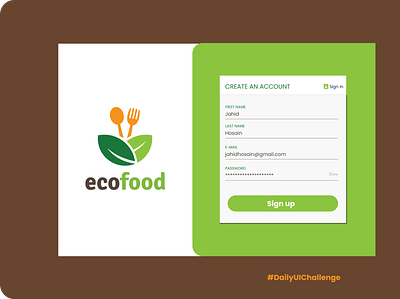 Eco Food Sign up page adobe illustrator adobe xd animation figmadesign flat icon illustration minimal ui ui design uichallenge uiux ux